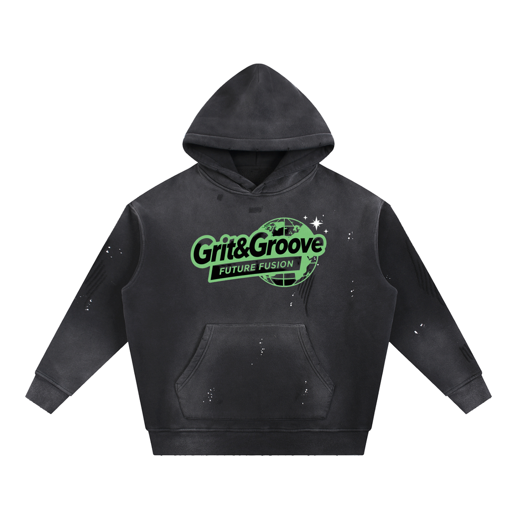 Vintage Washed Frayed Fleece Hoodie