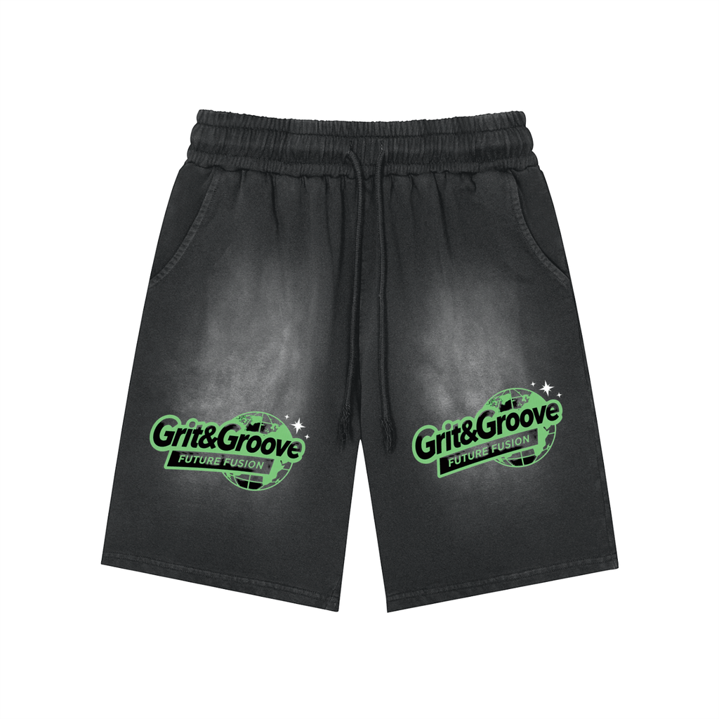 Rectangle Patch Monkey Washed Shorts