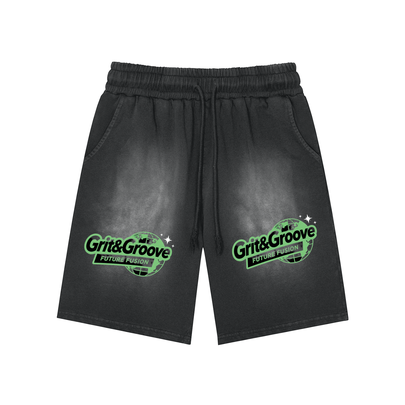 Rectangle Patch Monkey Washed Shorts