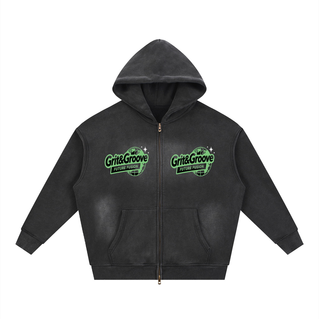 Sunfade Two-way Zipper Boxy Fleece Hoodie