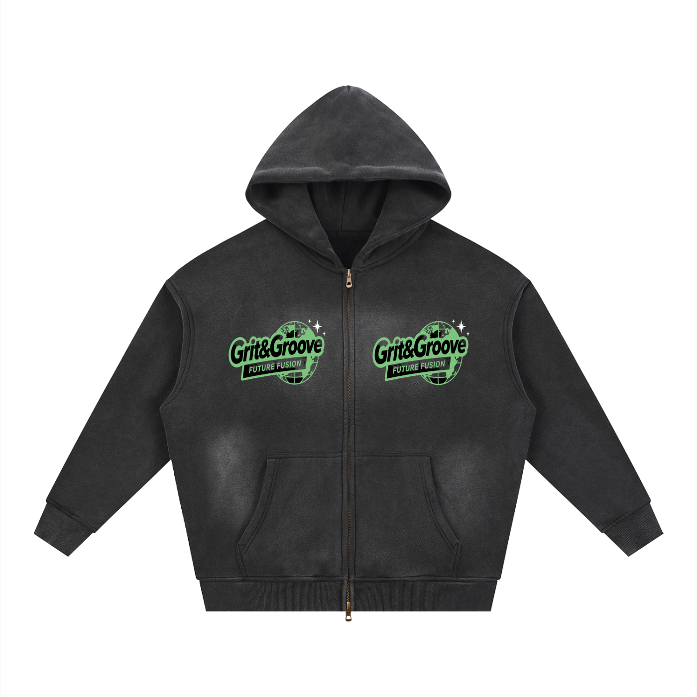 Sunfade Two-way Zipper Boxy Fleece Hoodie
