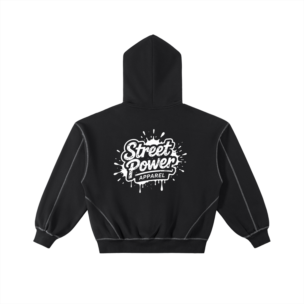 Contrast-Stitched Boxy Fleece Zip Hoodie