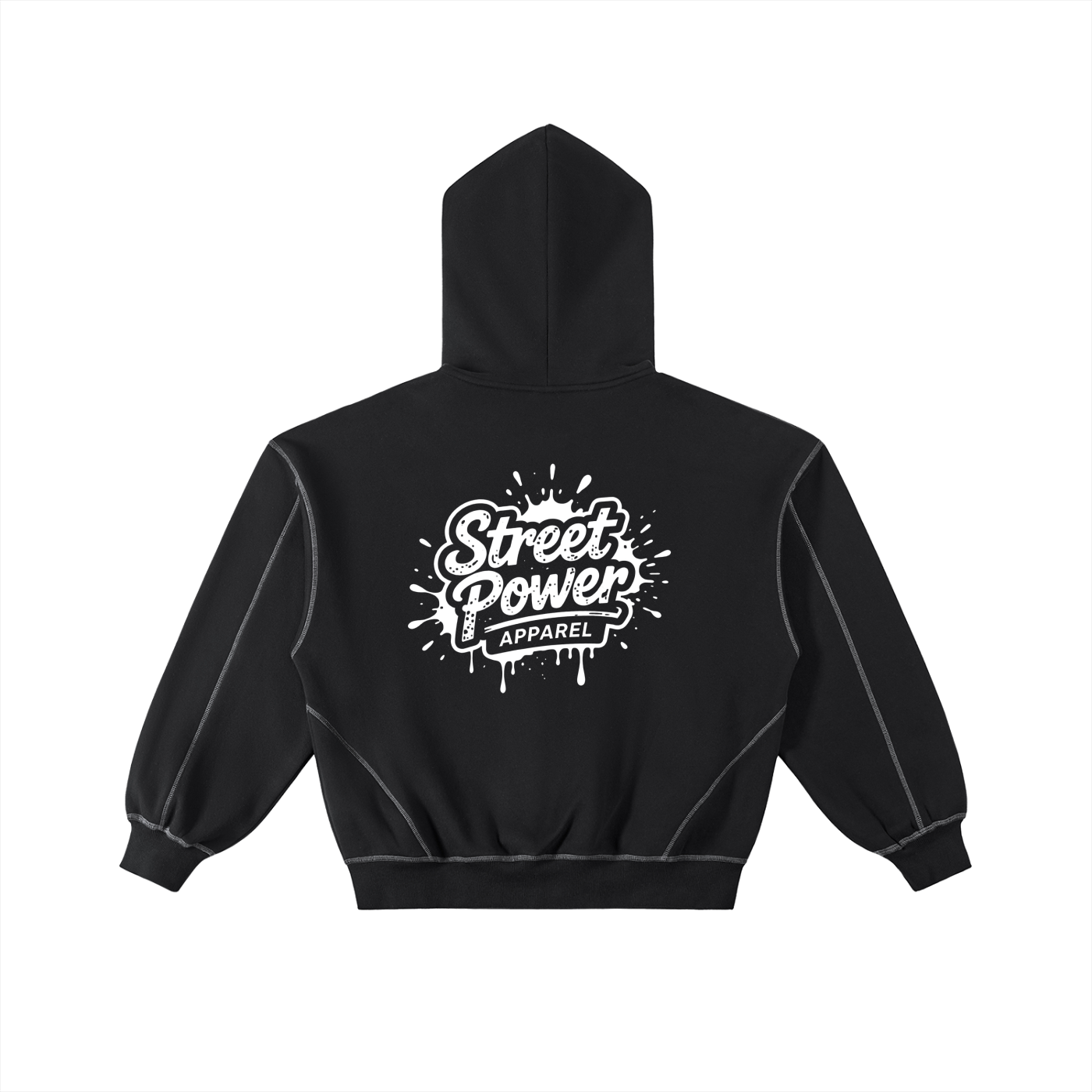 Contrast-Stitched Boxy Fleece Zip Hoodie