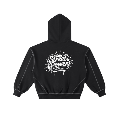 Contrast-Stitched Boxy Fleece Zip Hoodie