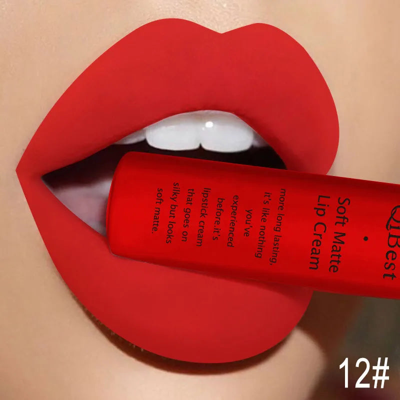 QIBEST Brand 34 Colors Waterproof Matte Nude Lipstick Lipkit Pigment Dark Red Black Long Lasting Lip Gloss Women Makeup Lipgloss
