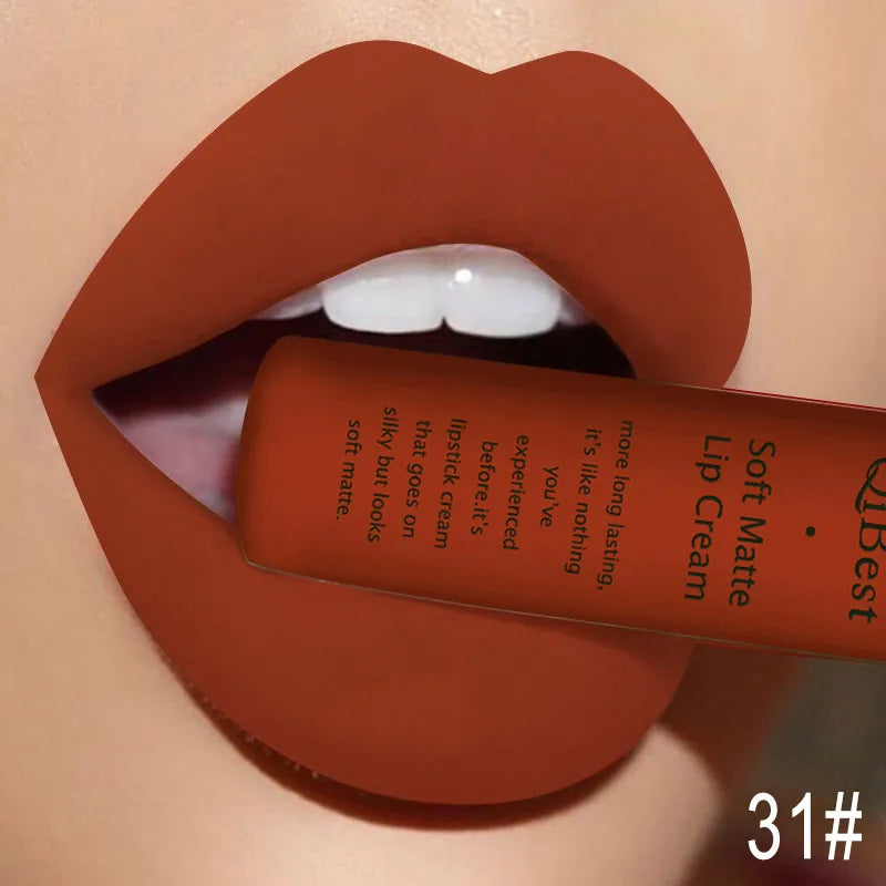 QIBEST Brand 34 Colors Waterproof Matte Nude Lipstick Lipkit Pigment Dark Red Black Long Lasting Lip Gloss Women Makeup Lipgloss