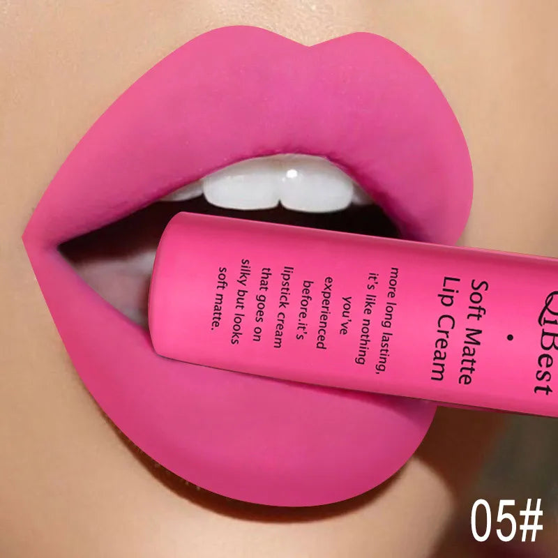 QIBEST Brand 34 Colors Waterproof Matte Nude Lipstick Lipkit Pigment Dark Red Black Long Lasting Lip Gloss Women Makeup Lipgloss