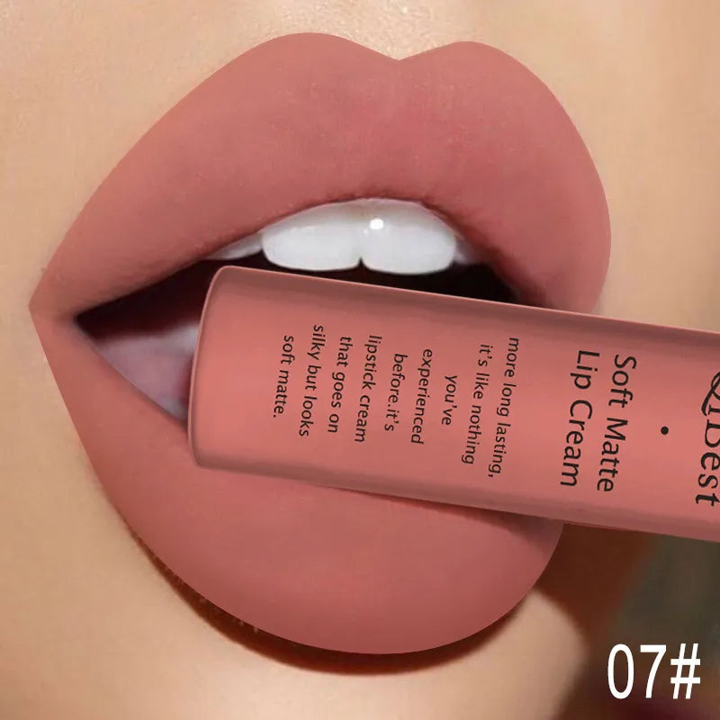 QIBEST Brand 34 Colors Waterproof Matte Nude Lipstick Lipkit Pigment Dark Red Black Long Lasting Lip Gloss Women Makeup Lipgloss