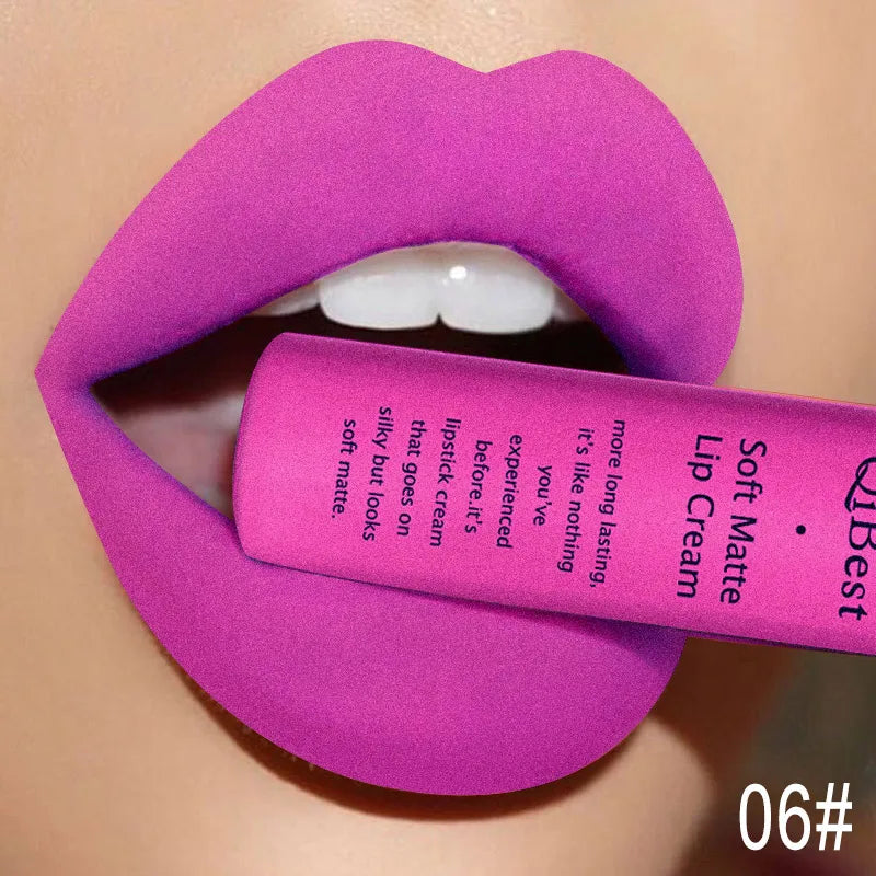 QIBEST Brand 34 Colors Waterproof Matte Nude Lipstick Lipkit Pigment Dark Red Black Long Lasting Lip Gloss Women Makeup Lipgloss