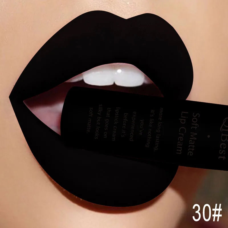 QIBEST Brand 34 Colors Waterproof Matte Nude Lipstick Lipkit Pigment Dark Red Black Long Lasting Lip Gloss Women Makeup Lipgloss