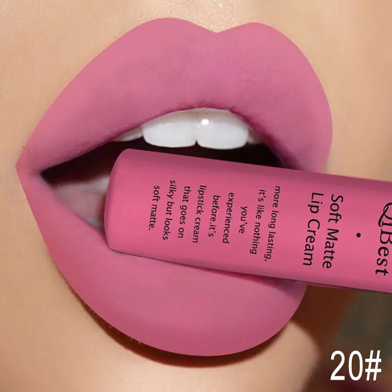QIBEST Brand 34 Colors Waterproof Matte Nude Lipstick Lipkit Pigment Dark Red Black Long Lasting Lip Gloss Women Makeup Lipgloss