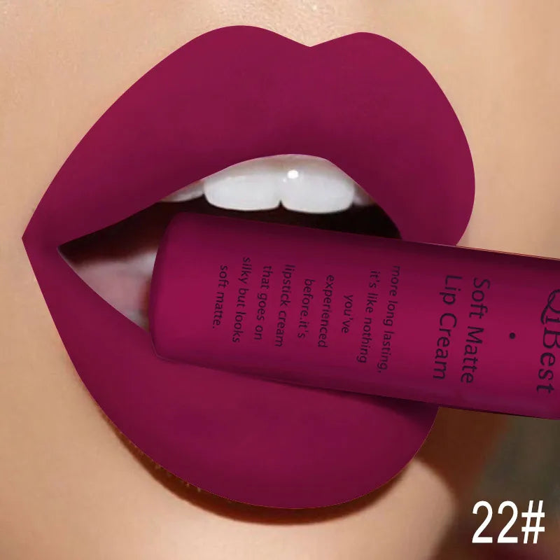 QIBEST Brand 34 Colors Waterproof Matte Nude Lipstick Lipkit Pigment Dark Red Black Long Lasting Lip Gloss Women Makeup Lipgloss