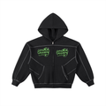 Contrast-Stitched Boxy Fleece Zip Hoodie