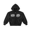 Contrast-Stitched Boxy Fleece Zip Hoodie