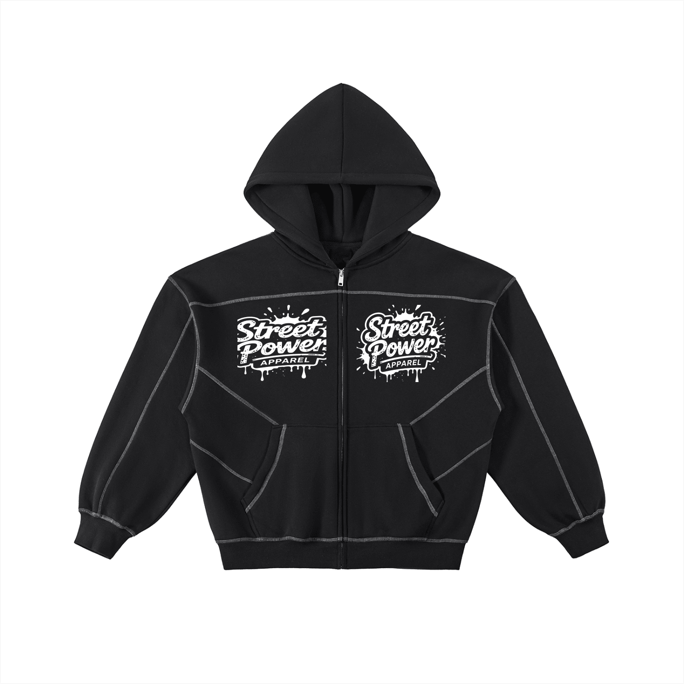 Contrast-Stitched Boxy Fleece Zip Hoodie - InkframeContrast-Stitched Boxy Fleece Zip Hoodiei
