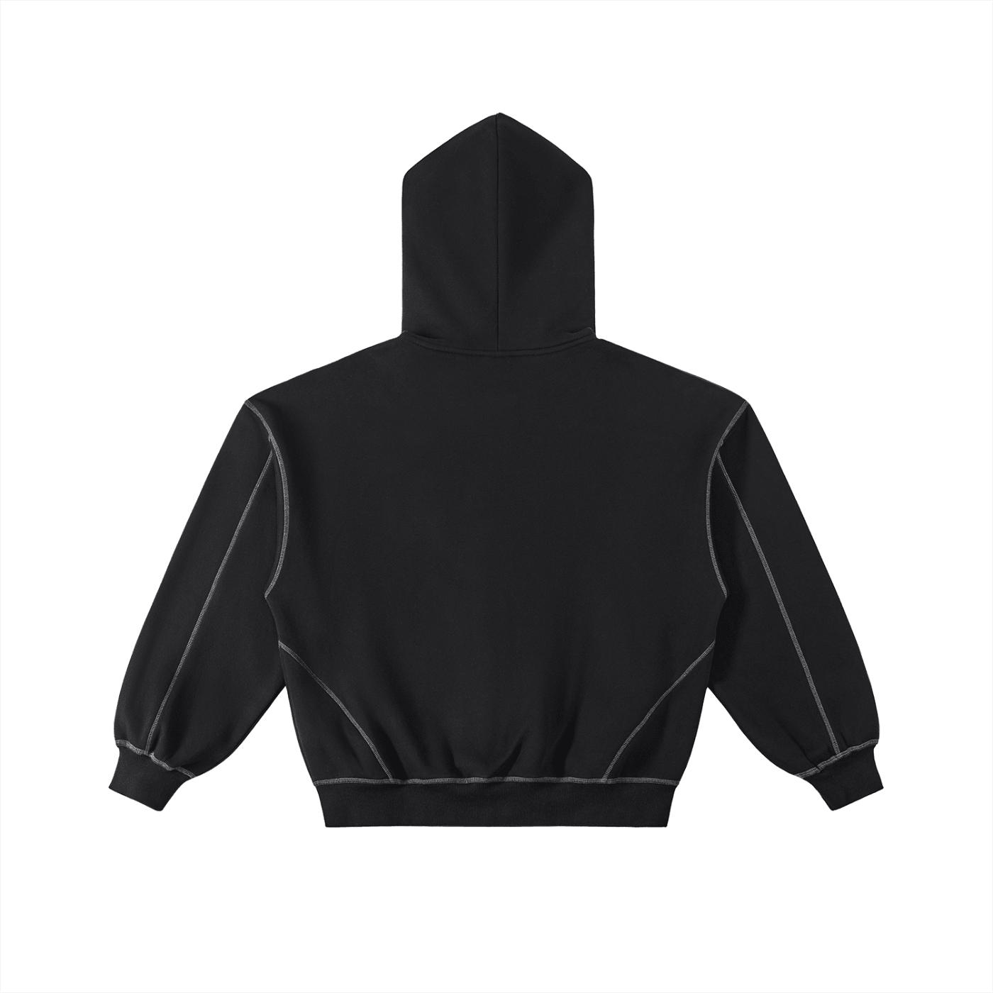 Contrast-Stitched Boxy Fleece Zip Hoodie - InkframeContrast-Stitched Boxy Fleece Zip Hoodiei