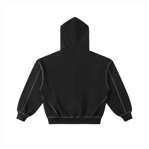Contrast-Stitched Boxy Fleece Zip Hoodie - InkframeContrast-Stitched Boxy Fleece Zip Hoodiei