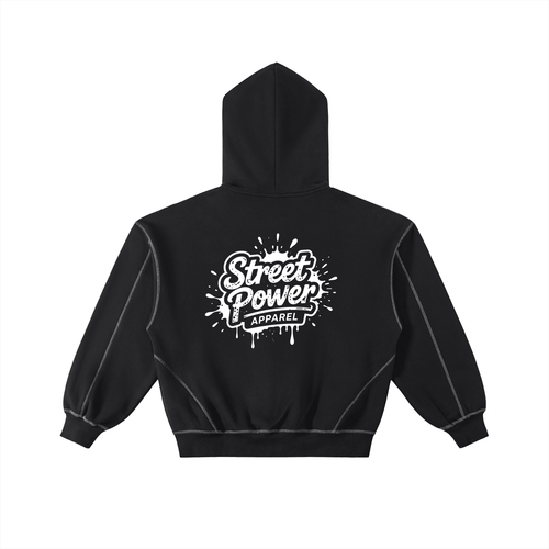 Contrast-Stitched Boxy Fleece Zip Hoodie - InkframeContrast-Stitched Boxy Fleece Zip Hoodiei